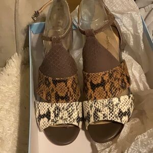 Brown and Tan Snake Print Women's Sandals